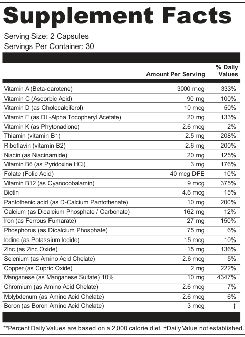 Supplement Facts for Mosaic